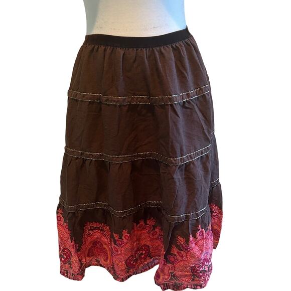 The Limited Skirt Full Wool Blend Tiered Pullon Brown Paisley SZS Midi - Picture 1 of 9
